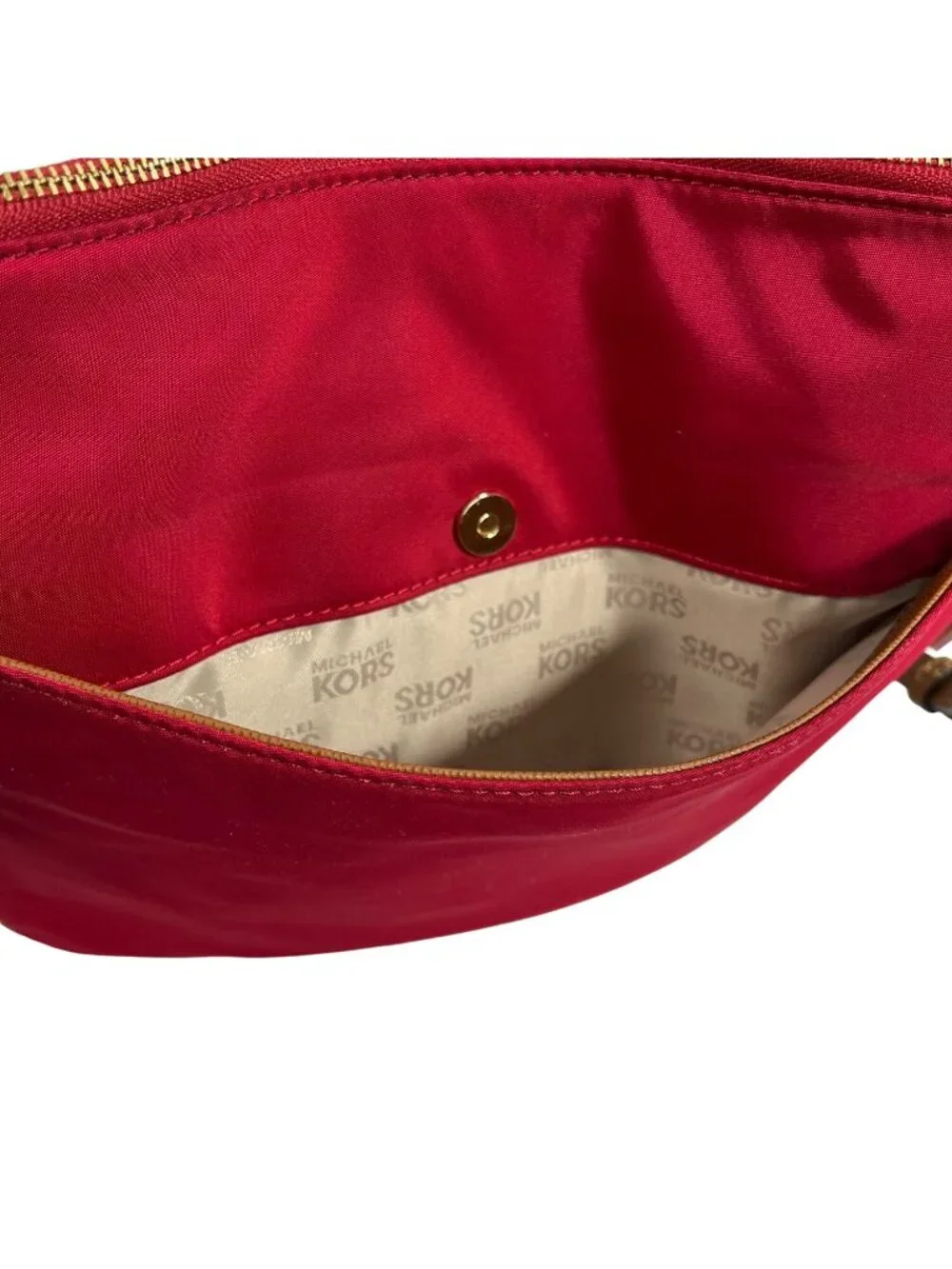 Michael Kors Women's Red Jet Set Flat Crossbody Bag With Gold Accents